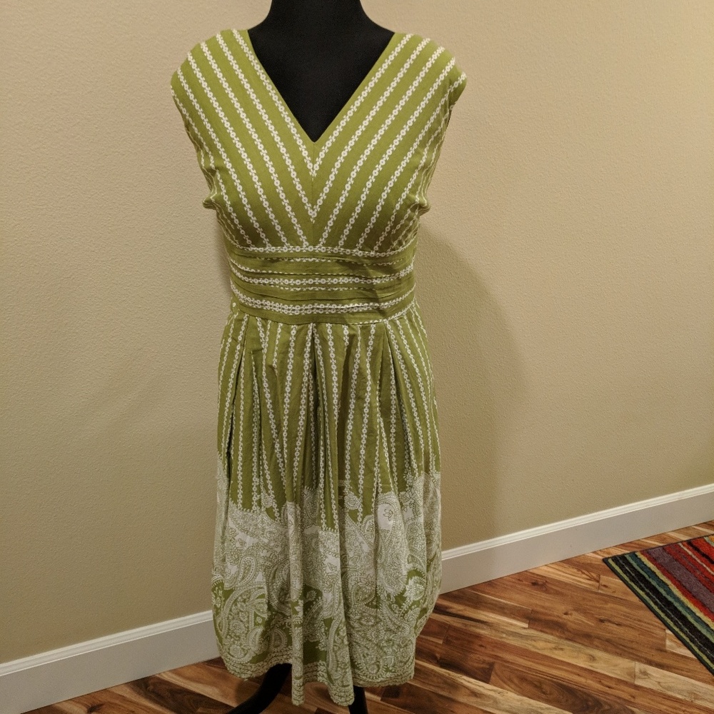 Apple green and white lined dress